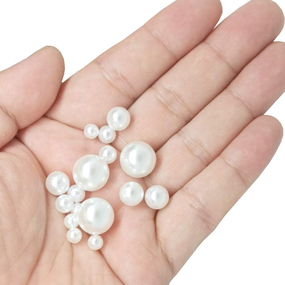 4 Size 330Pcs Assorted Pearls Beads No Holes White Pearls Beads 5Mm, 6Mm, 8Mm, 12Mm Pearls for DIY, Table Scatter, Wedding, Birthday Party, Home Decoration