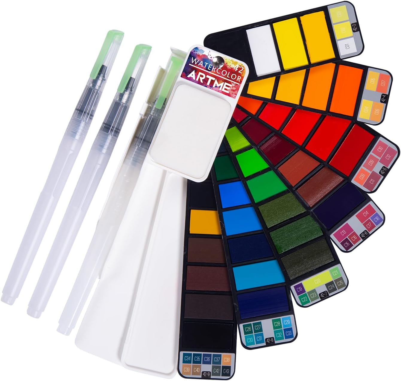 Watercolor Paint Set – 42 Assorted Colors with 3 Brushes – Perfect Foldable Watercolor Field Sketch Set for Outdoor Painting –Travel Pocket Watercolor Kit