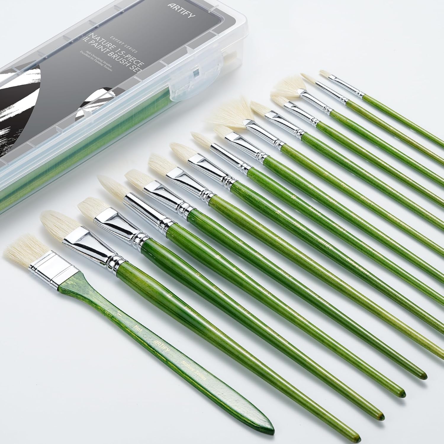 ARTIFY Oil Paint Brushes Set, 15Pcs Professional Natural Chungking Bristle Acrylic Paint Set, Perfect for Oil and Acrylic Painting, Long and Heavy Handle