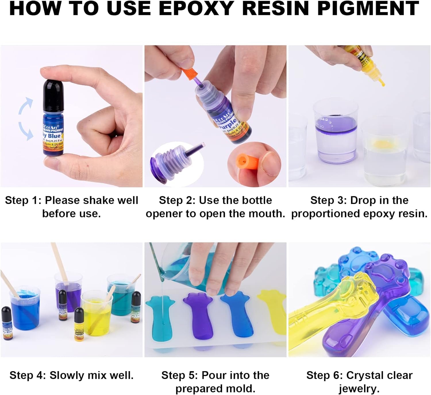Epoxy Resin Pigment - 12 Colors Transparent UV Resin Dye, Epoxy Resin Color with 6 Glitter, Highly Concentrated Epoxy Resin Colorant for Resin Jewelry Making Kit, DIY Crafts - 0.25 Oz
