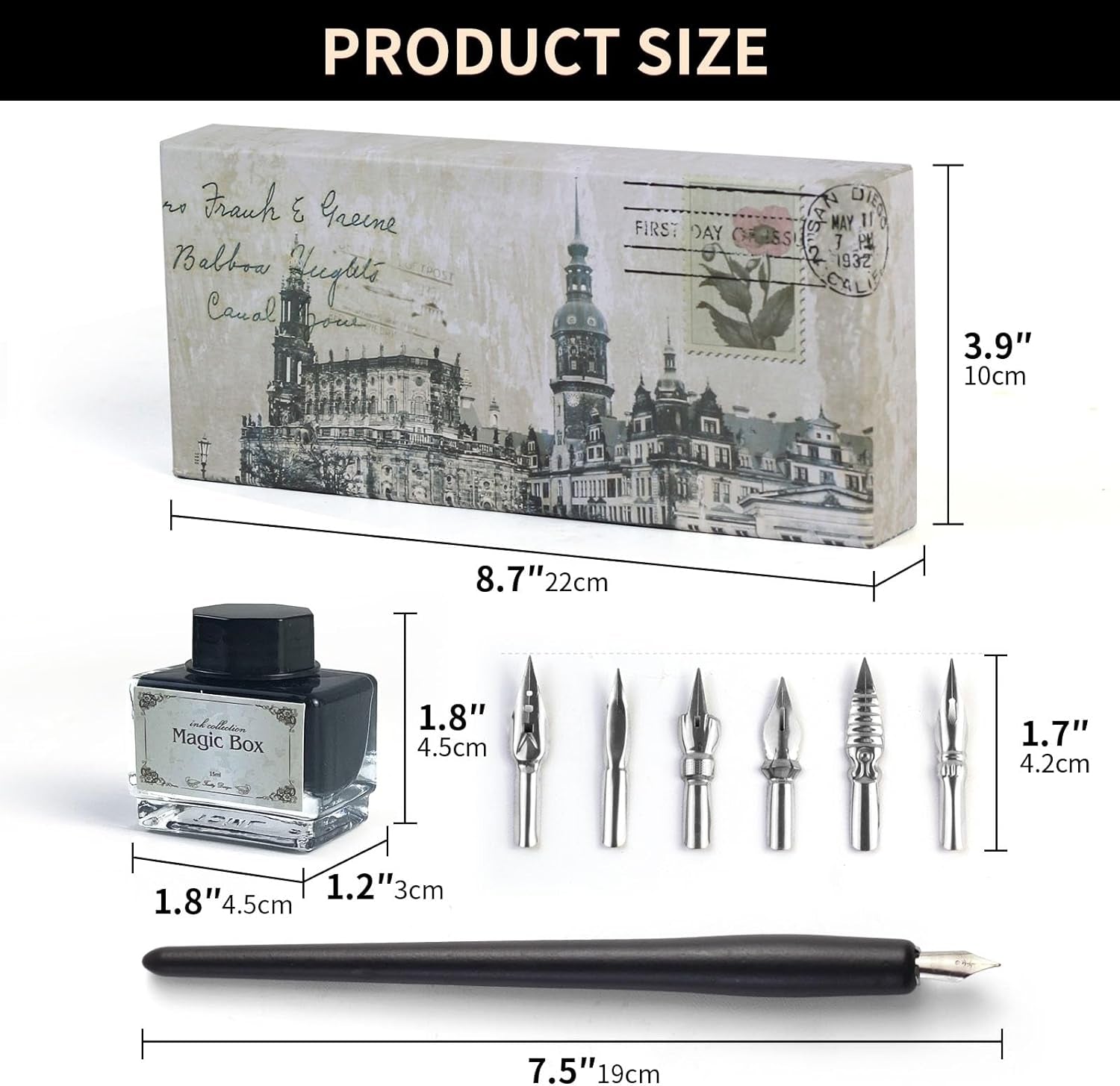 Dip Pen for Drawing with Ink - Antique Wooden Calligraphy Kits for Beginners with 6 Replaceable Nibs