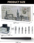 Dip Pen for Drawing with Ink - Antique Wooden Calligraphy Kits for Beginners with 6 Replaceable Nibs