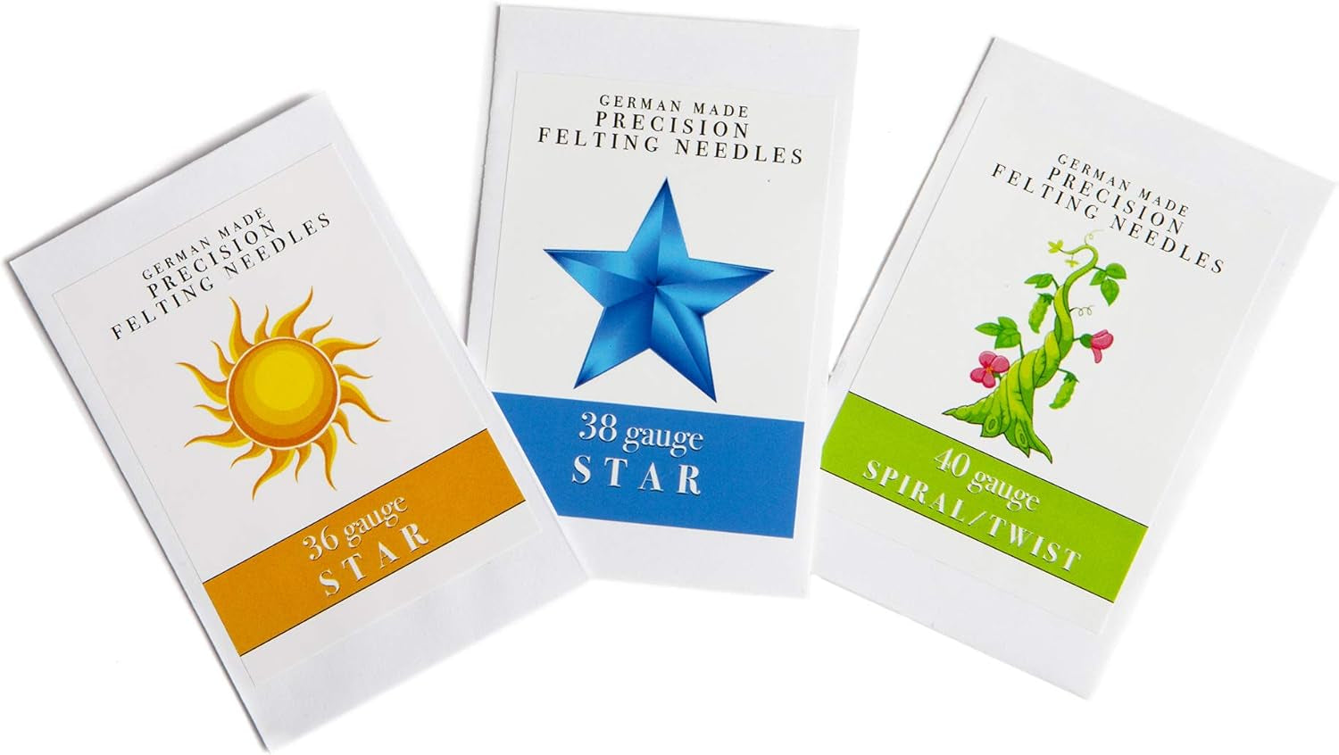 Precision Felting Needles for Wool, Essential Tools for Beginner to Expert, German Made, High Carbon Steel, Color Coded, Gauges 36 Star, 38 Star, and 40 Spiral, Metal Sharps Container for Safe Storage