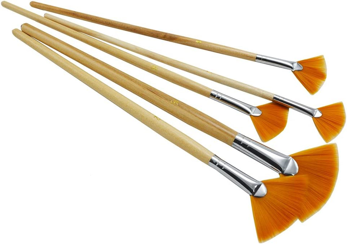 5Pcs/Set,Fan-Shaped Nylon Hair Short Wood Rod Brush Painting Drawing Supplies