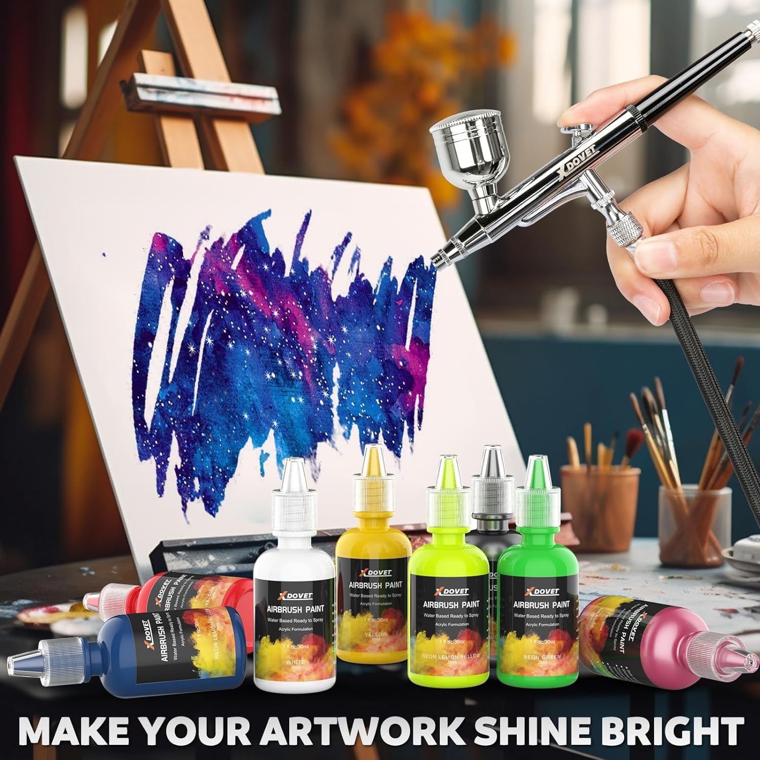 Airbrush Paint, 28 Colors Airbrush Paint Set (30 Ml/1 Oz), Ready to Spray, Opaque &amp; Neon Colors, Water-Based, Premium Acrylic Airbrush Paint Kit for Beginners, Hobbyist and Artists