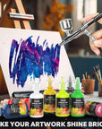 Airbrush Paint, 28 Colors Airbrush Paint Set (30 Ml/1 Oz), Ready to Spray, Opaque & Neon Colors, Water-Based, Premium Acrylic Airbrush Paint Kit for Beginners, Hobbyist and Artists