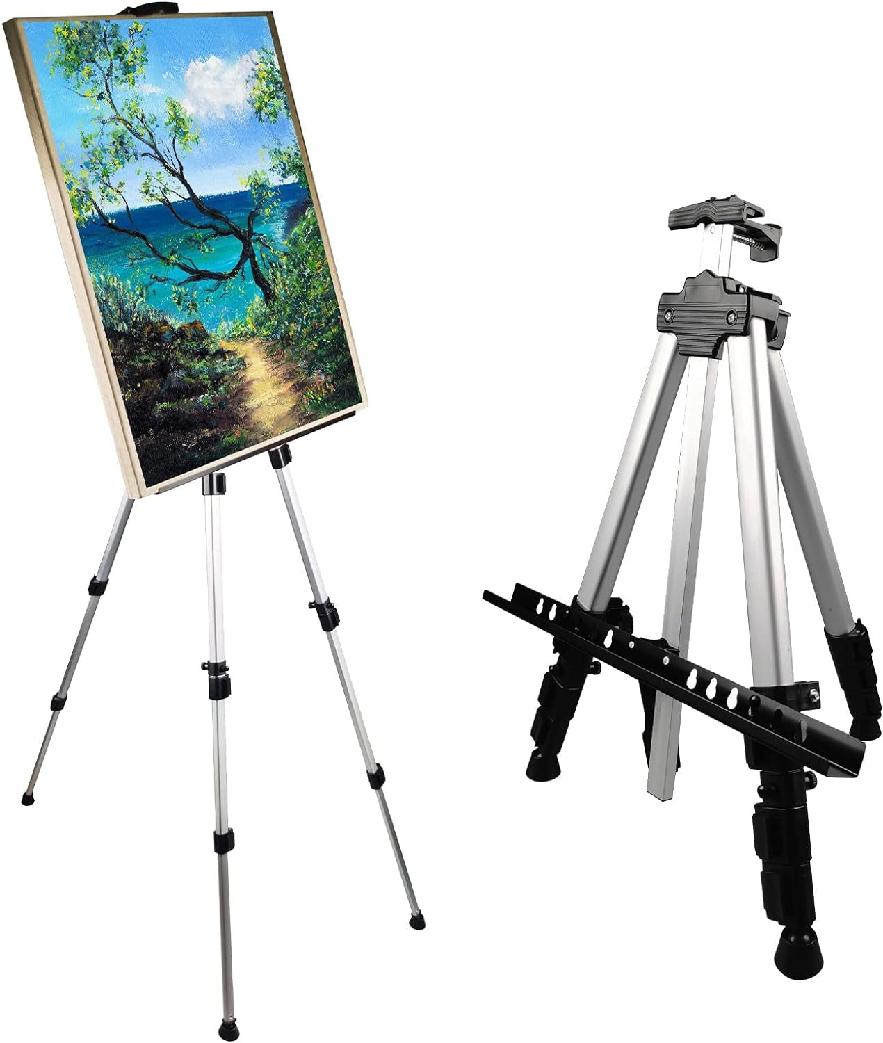 Portable Artist Easel Stand, Metal Tripod Adjustable Easel for Painting Canvases Height from 17 to 66 Inch,Carry Bag for Table-Top/Floor Didplaying and Wedding Signs,Black(1Pack)