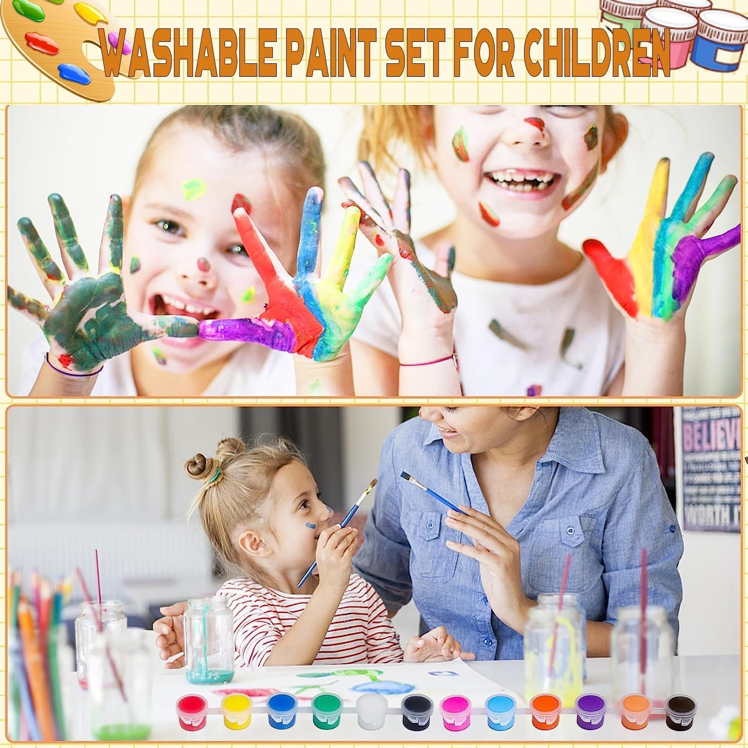280 Pcs Washable Acrylic Paint for Kids Arts and Crafts, 20 Gouache Watercolor Paint Sets of 12 Colors for Party Classroom Painting Supplies, 20 Flat and 20 Pointed Brushes