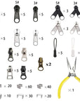 Zipper Repair Kit 255 Pcs Zipper Replacement Kit with Zipper Install Pliers Tool and Zipper Extension Pulls for Clothing Jackets Purses Luggage Backpacks Tents Sleeping Bag