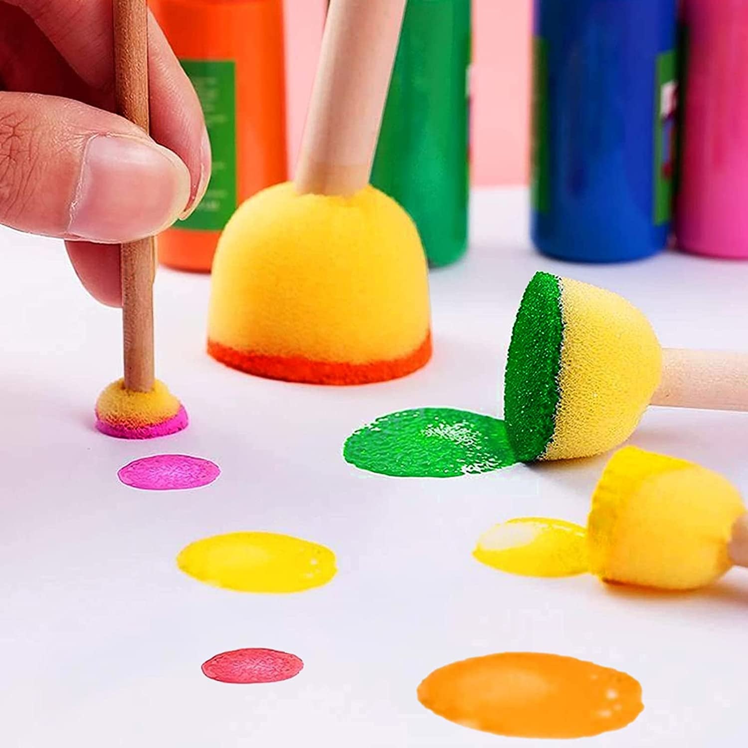 90 Pcs round Sponges Brush Set, round Sponge Brushes for Painting, Paint Sponges for Acrylic Painting, Painting Tools for Kids Arts and Crafts (4 Sizes)
