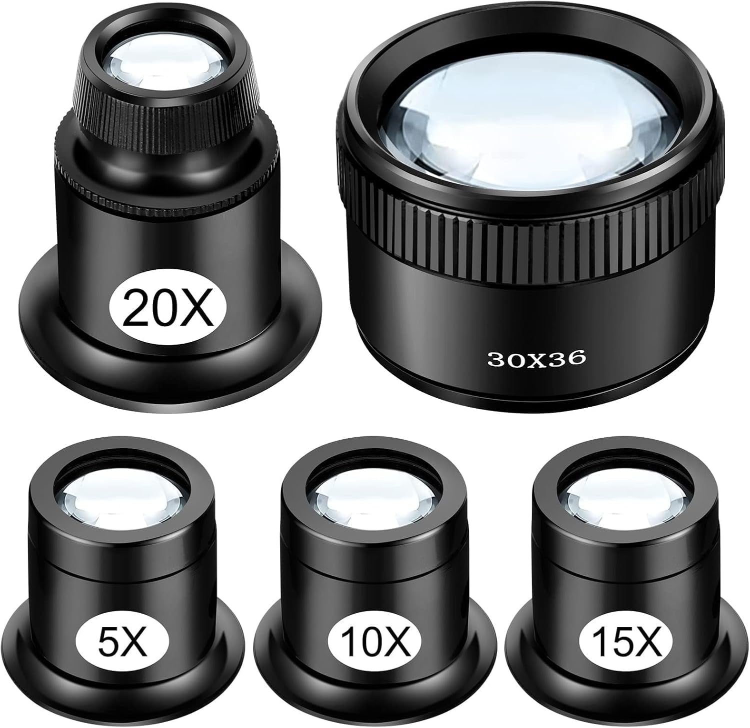Eye Loop, 5PCS Jewelers Loupe Magnifier, 5X 10X 15X 20X Magnifying Eye Glass Pieces for Watchmaker