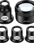 Eye Loop, 5PCS Jewelers Loupe Magnifier, 5X 10X 15X 20X Magnifying Eye Glass Pieces for Watchmaker