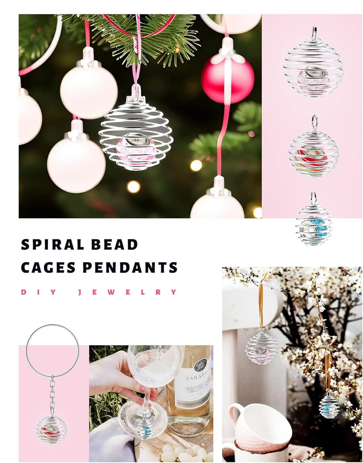 Spiral Bead Cages Pendants, 30 Pcs 3 Sizes Silver Plated Stone Holder Necklace Cage Pendants Findings for Jewelry Making and Crafting