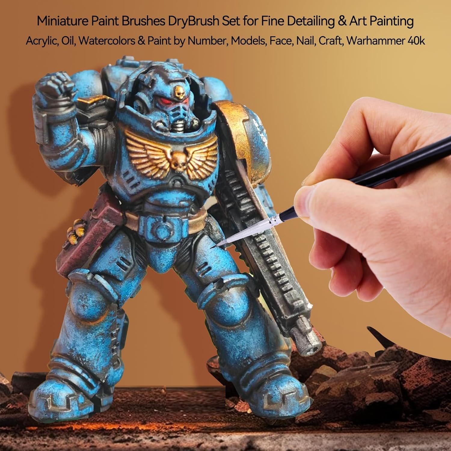 Detail Paint Brushes Set, 15Pcs Miniature Brushes for Fine Detailing & Art Painting - Acrylic, Oil, Watercolors & Paint by Number, Models, Face, Nail, Craft, Warhammer 40K