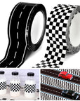 2 Rolls Checkered Flag and Road Track Tapes 109 Yards Black White Buffalo Tapes Decorative Race Car Road Tapes Packing Tapes for Birthday Scrapbook Box DIY Crafts