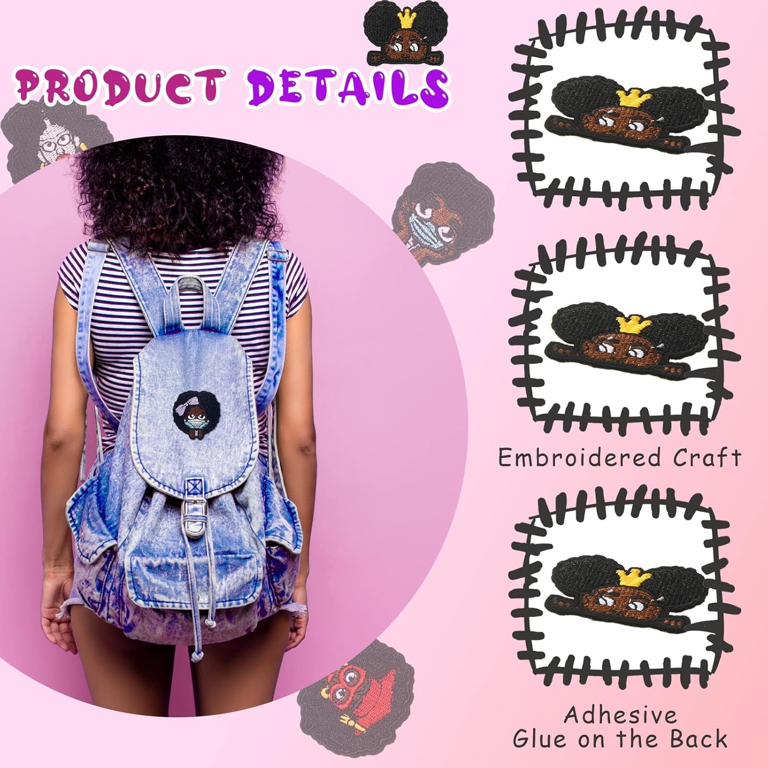 20 Pieces Black Girl Patches Iron on Patches for Clothing Afro Girl Embroidered Patches Sew on Patch Applique for Clothes Backpacks Jeans Jackets DIY Craft (Cute Style)