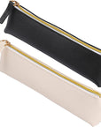 2 Pcs Leather Pencil Pouch, Slim Design Small Pencil Pouch Pencil Bag Zipper Pencil Case Bag Stationery Pouch Bag for Pens, Pencils, Markers(Black&Beige)
