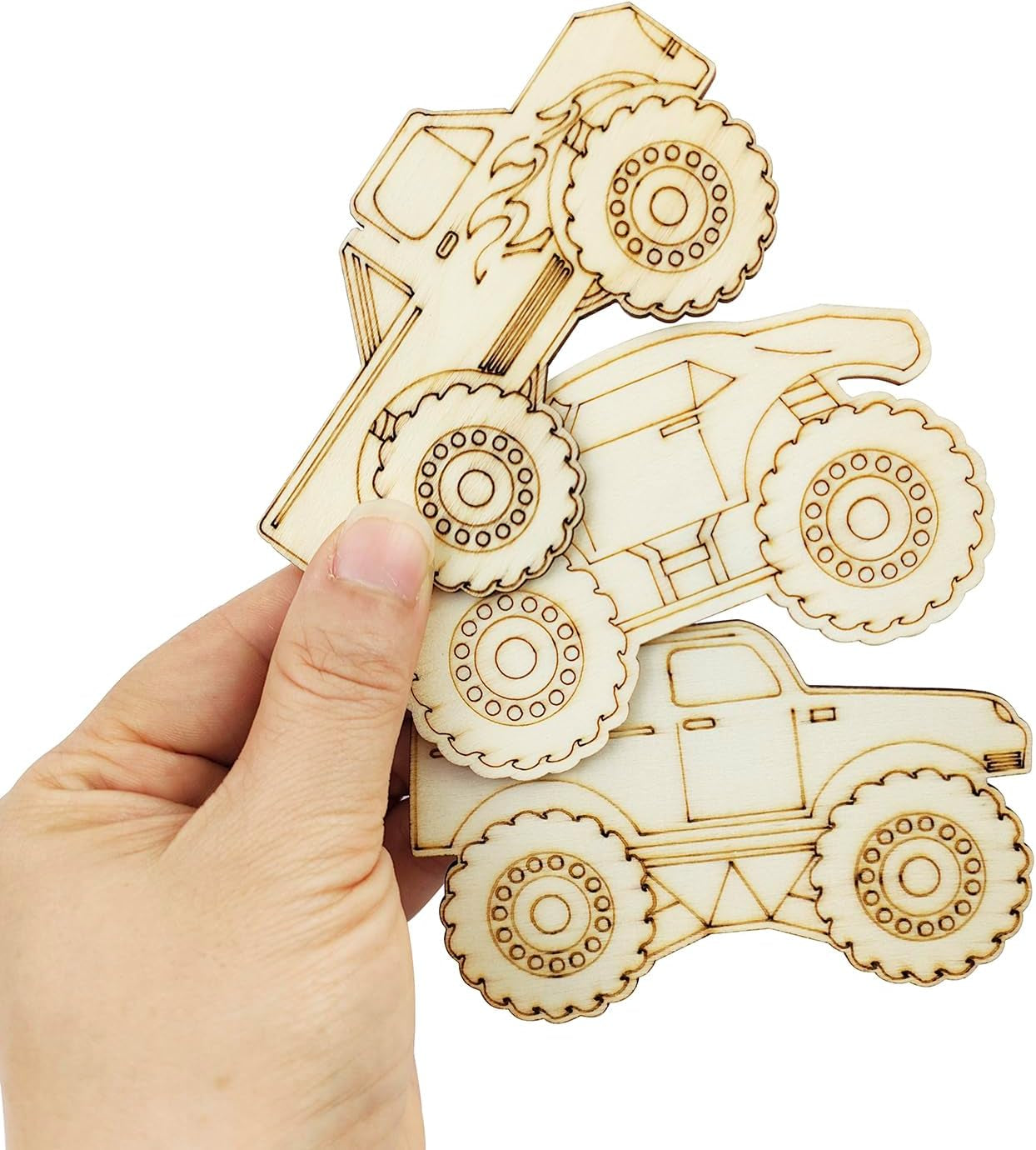 30 Pack Unfinished Wood Monster Truck Cutouts Crafts Truck Party Game Favors Vehicles to Paint Wooden Truck Hanging Ornaments DIY Gift Tags for Home Party Decoration Craft Project