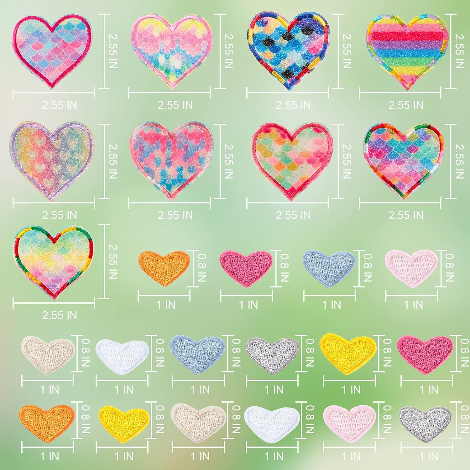25 Pieces Rainbow Mermaid Heart Iron on Patches Kids Iron on Knee Patches Sew on Embroidered Colorful Heart Appliques Mixed Heart Patches for DIY Jeans Clothes Jackets Backpack Decoration Handicrafts