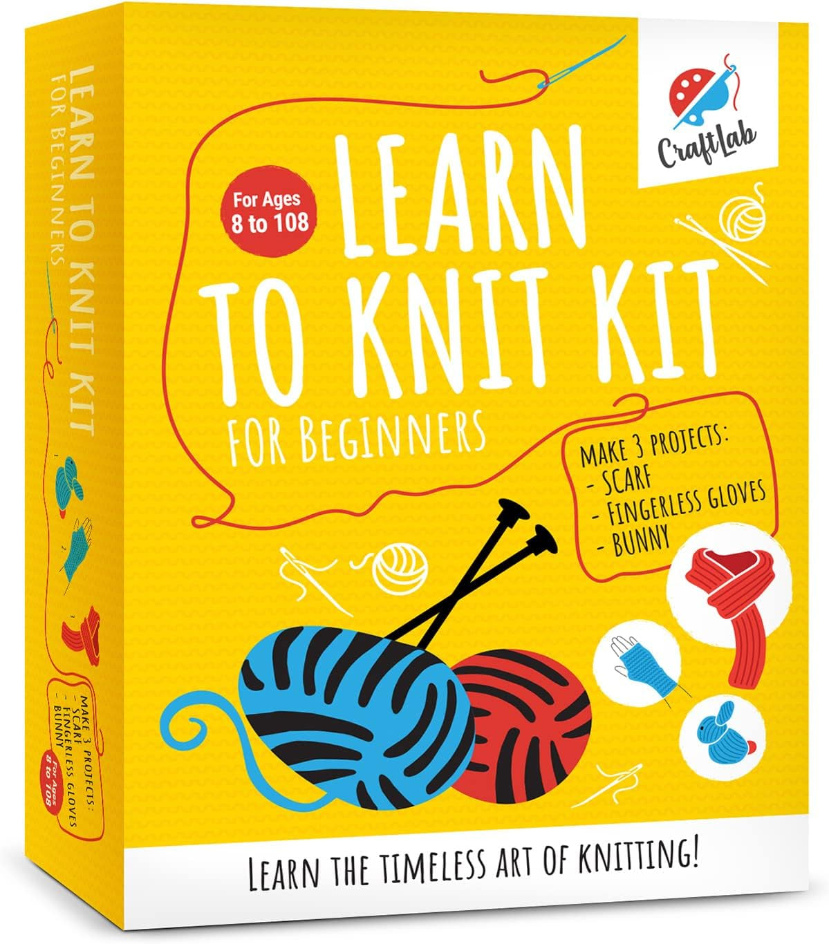 Knitting Kit for Beginners, Kids Adults Seniors Includes All Knitting Supplies: Wool Yarn, Knitting Needles, Yarn Needle and Instructions – Fantastic DIY Gift Learn to Knit Arts & Crafts Kit