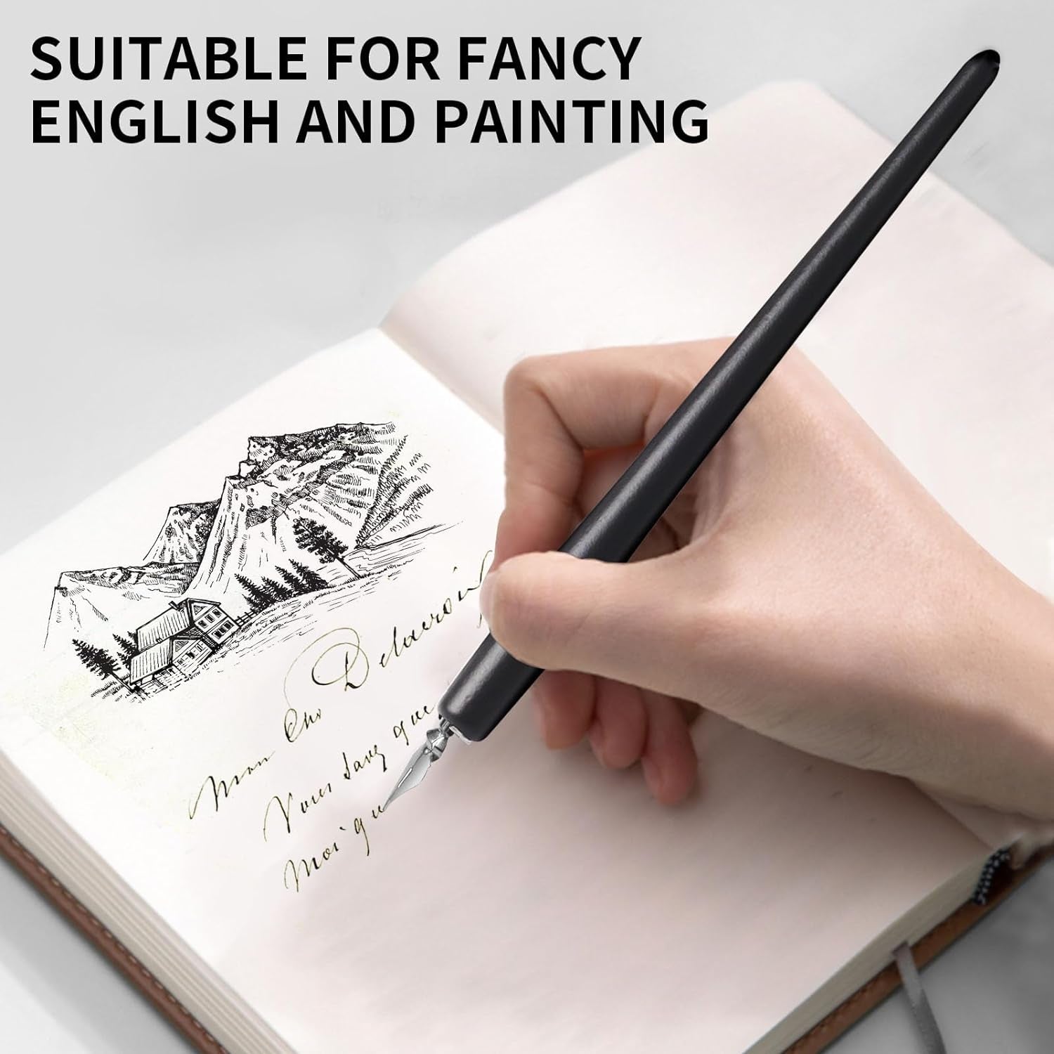Dip Pen for Drawing with Ink - Antique Wooden Calligraphy Kits for Beginners with 6 Replaceable Nibs