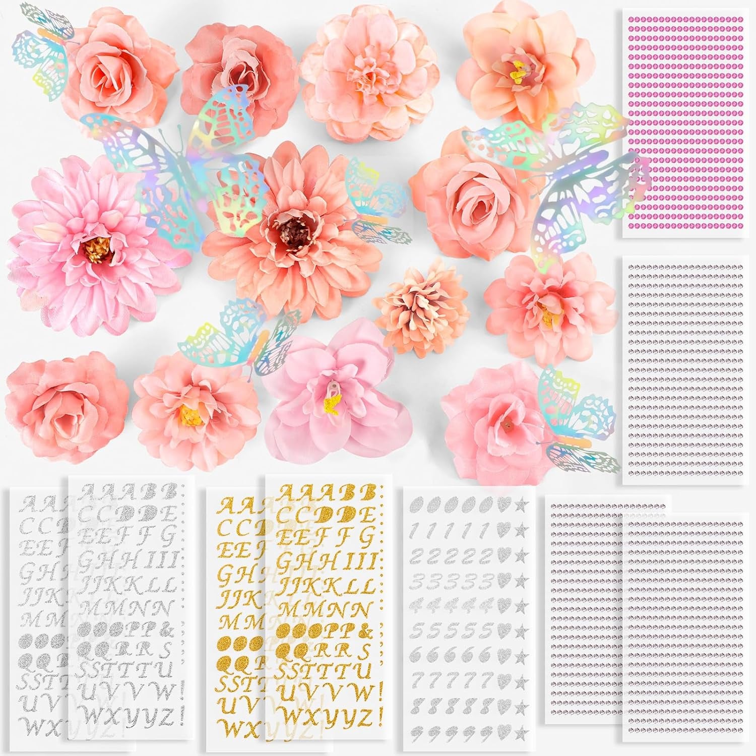 Graduation Cap Decorations: DIY Grad Hat Topper Kit, Include Flower Glitter Stickers Letters Butterflies - Handmade Decoration(No Glue&Cap)