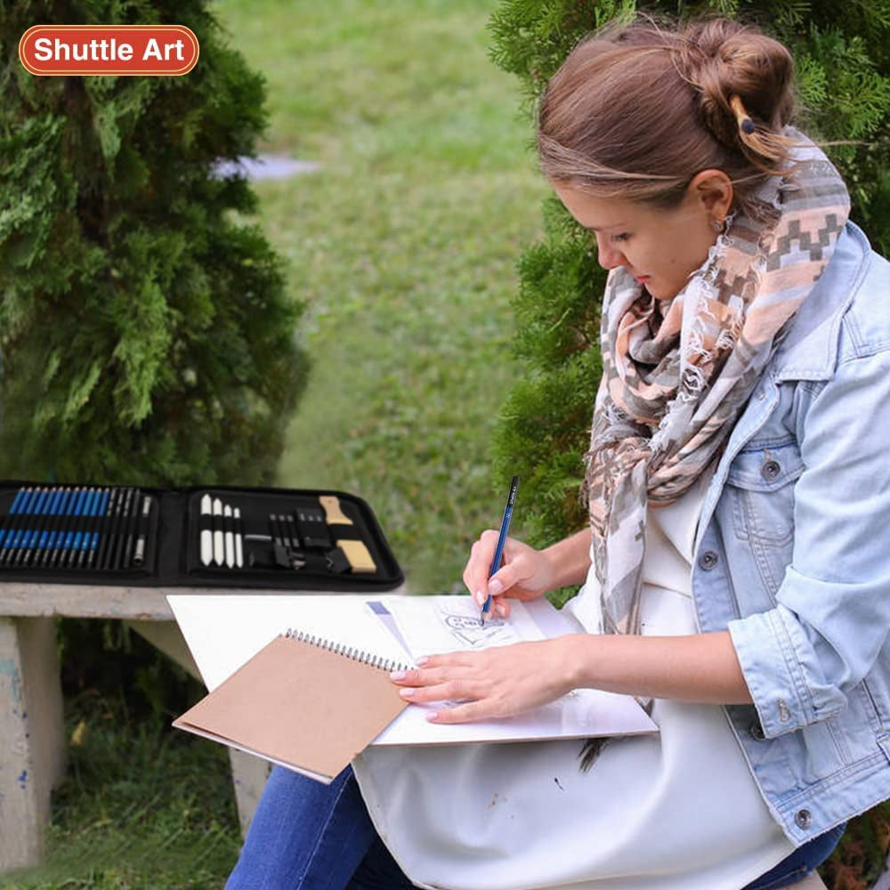 Sketching and Drawing Pencils Set, 37-Piece Professional Sketch Pencils Set in Zipper Carry Case, Drawing Kit Art Supplies with Graphite Charcoal Sticks Tool Sketch Book for Adults Kids