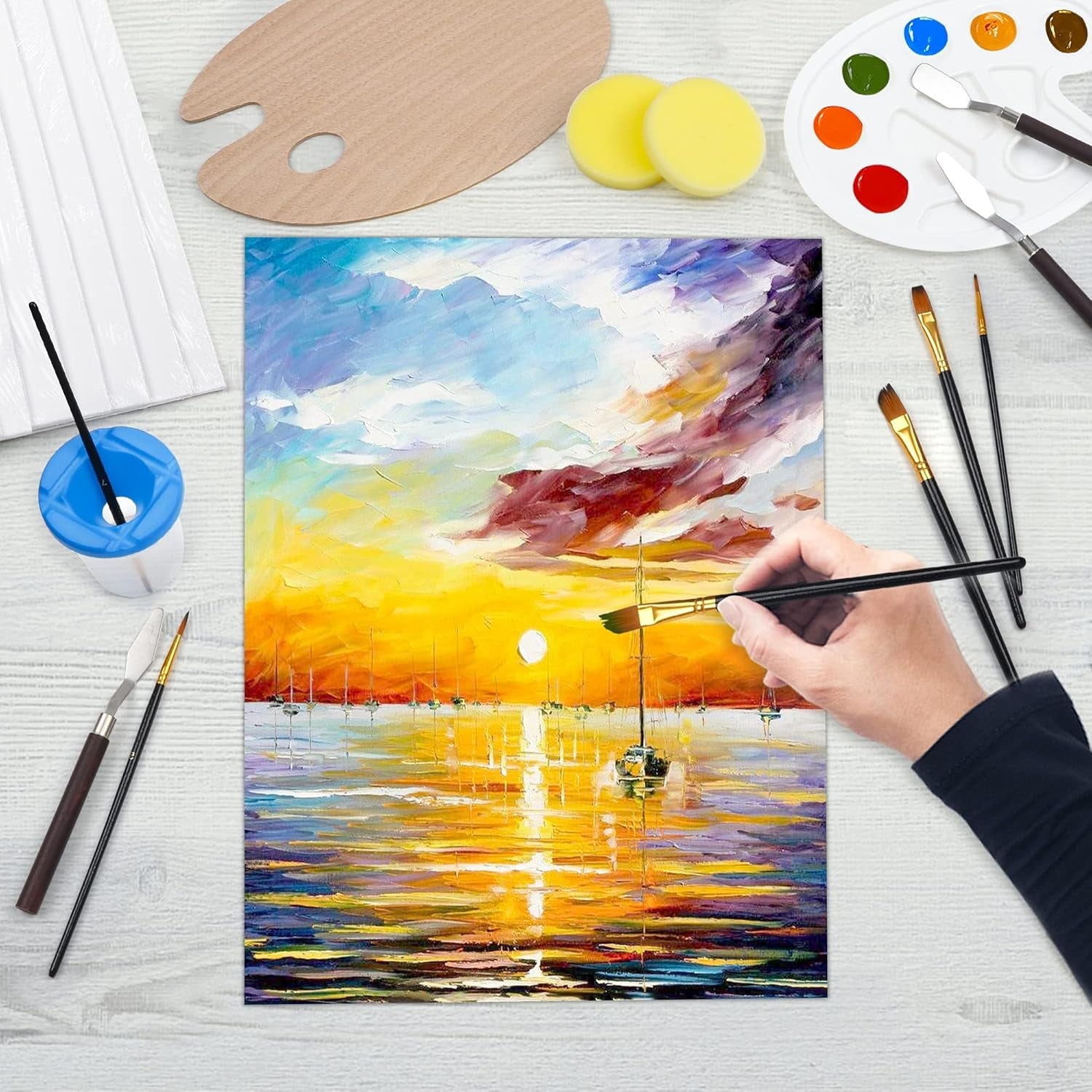 50 Pack Canvas Painting Kit,  Painting Supplies with 28 Multi Sizes Canvas Boards for Painting and 22 Tools Including Paint Brushes, Palette, Painting Knives for Acrylic, Oil, Gouache Paint