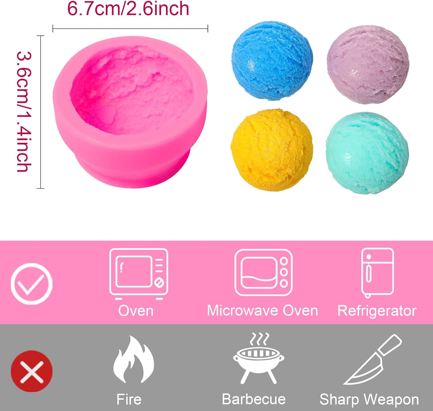 Silicone 3D Ice Cream Ball Shape Silicone Molds Cookie Pastry Mold Soap Candle Clay Mold Aromatherapy Plaster Mold, for Wedding Cake Chocolate Dessert Pudding Mousse DIY Kitchen Baking (3 Pieces)