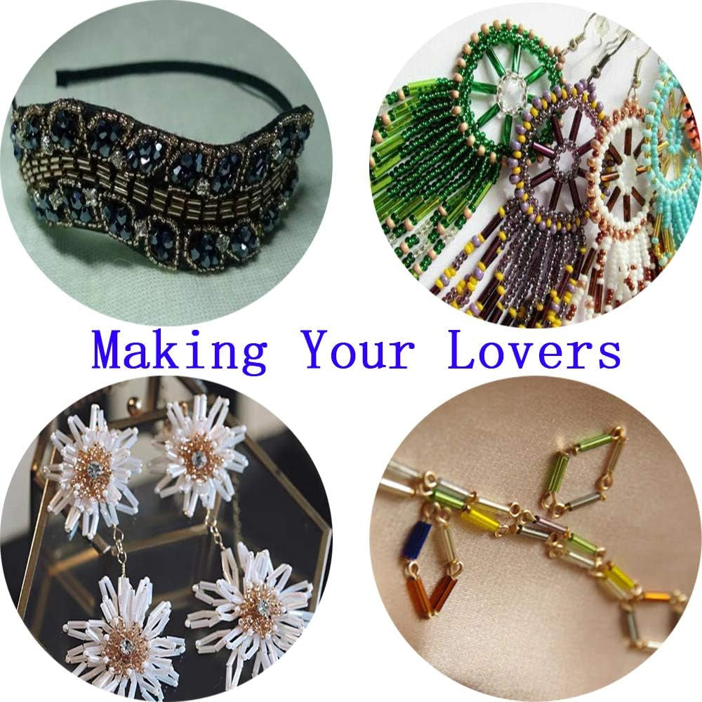 Crafts Glass Bugle Beads 6Mm Tube Spacer Beads Beading Needles with Organizer Box for Jewelry Making (24 Assorted Multicolor Set, Total about 7200Pcs)