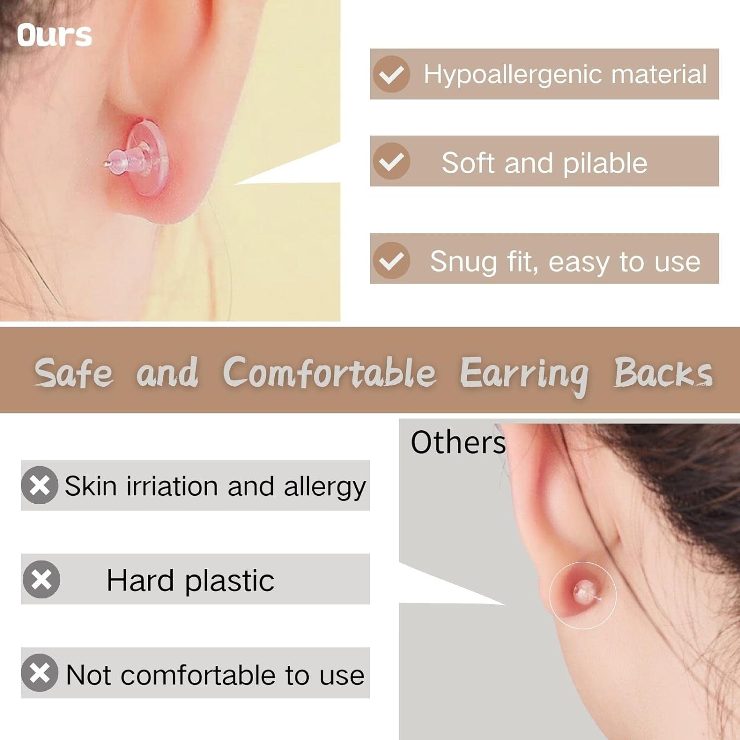 Earring Backs, Silicone Earring Backings, Clear Rubber Earring Safety Back Stoppers, Soft Clutch Ear Locking with Pad (Pack of 100)