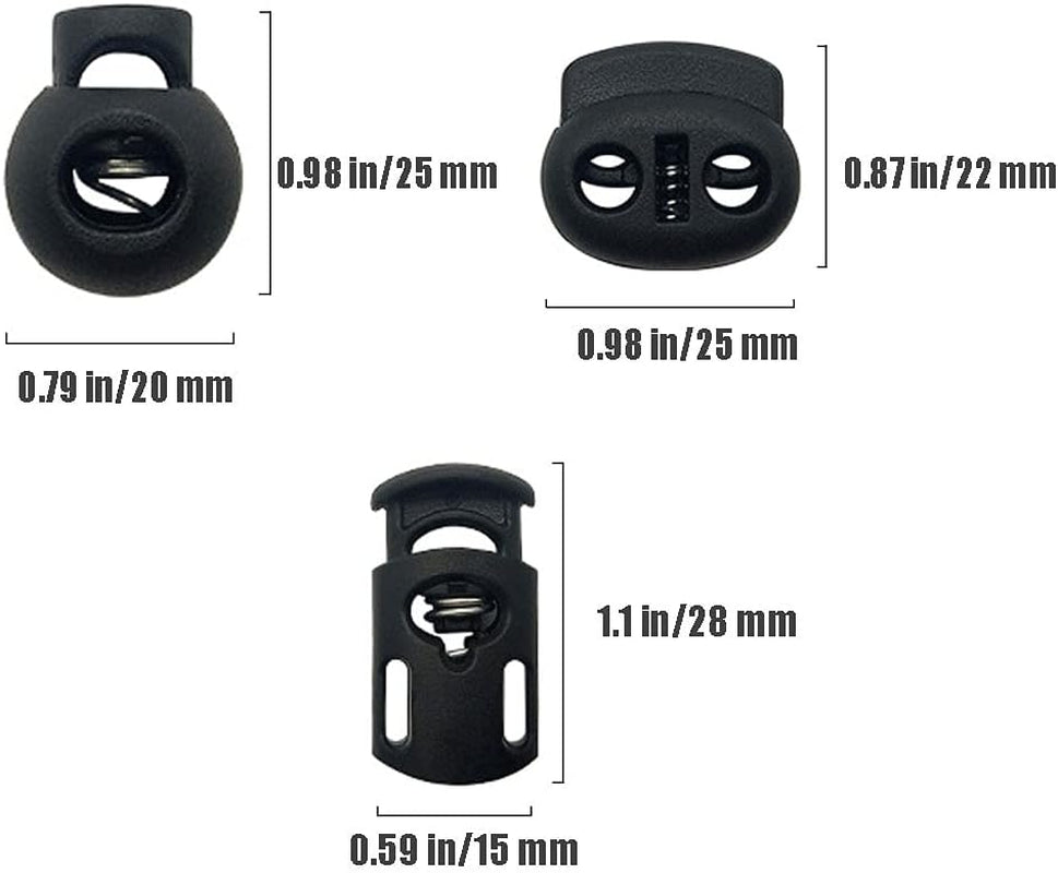 45 Pcs Plastic Cord Locks End Spring Stopper, Spring Cord Toggle for Drawstrings, Bags, Mask Adjustment, Clothing, Black