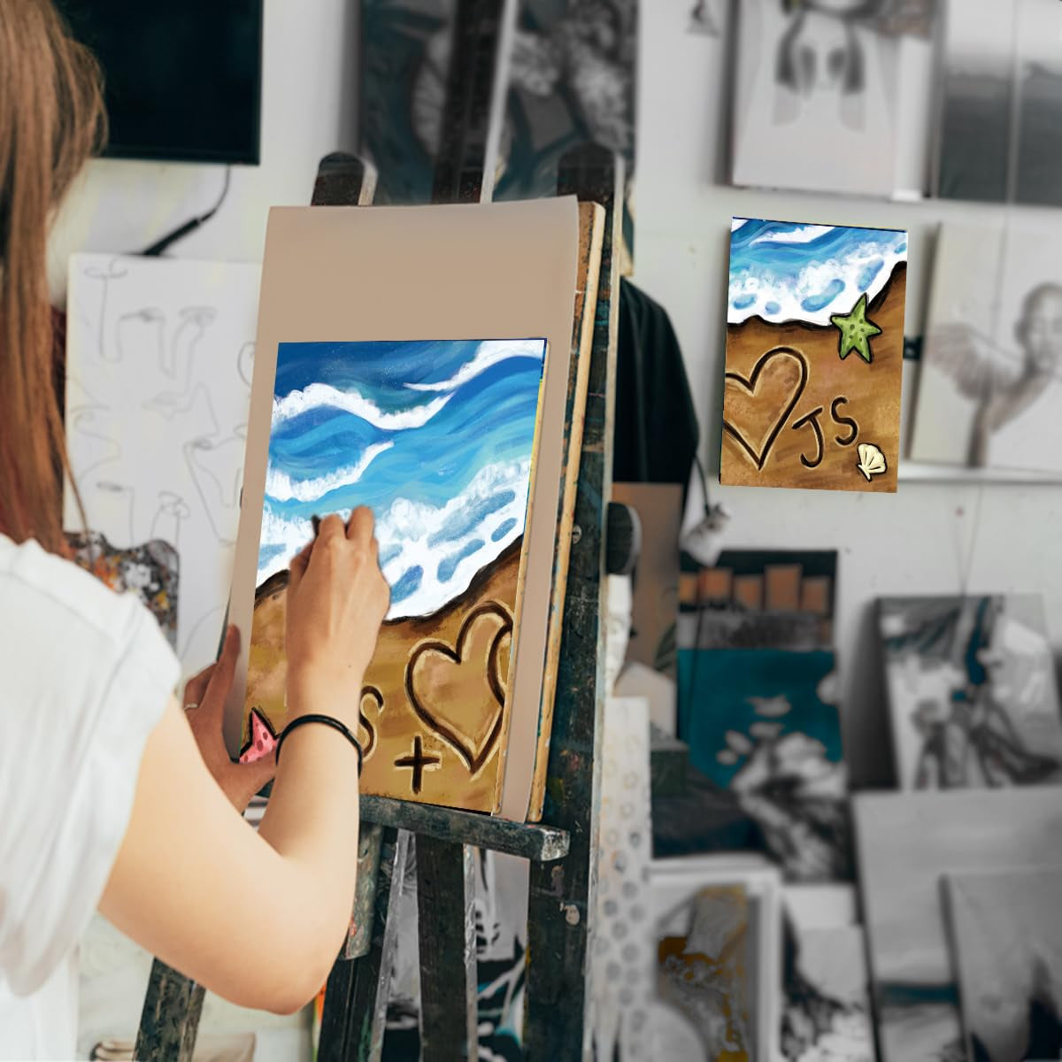 2 Pack Paint and Sip Canvas Painting Kit Pre Drawn Canvas for Painting for Adults Stretched Canvas Couples Games Date Night Summer Beach Vows Anniversary Gifts Paint Party Supplies Favor 8X10