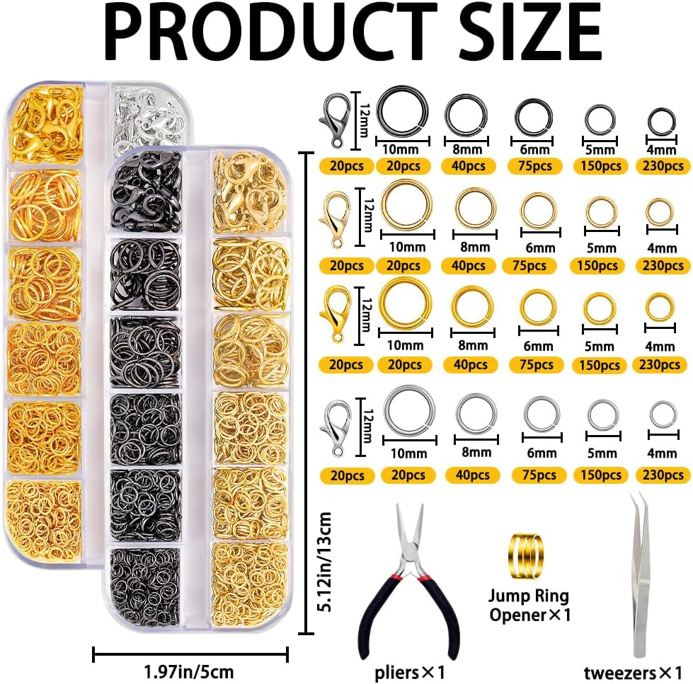 Jump Rings for Jewelry Making 2143Pcs Open Jump Rings and Lobster Clasps Necklace Bracelet Jewelry Repair Kit with Pliers Tweezers Jump Ring Opener