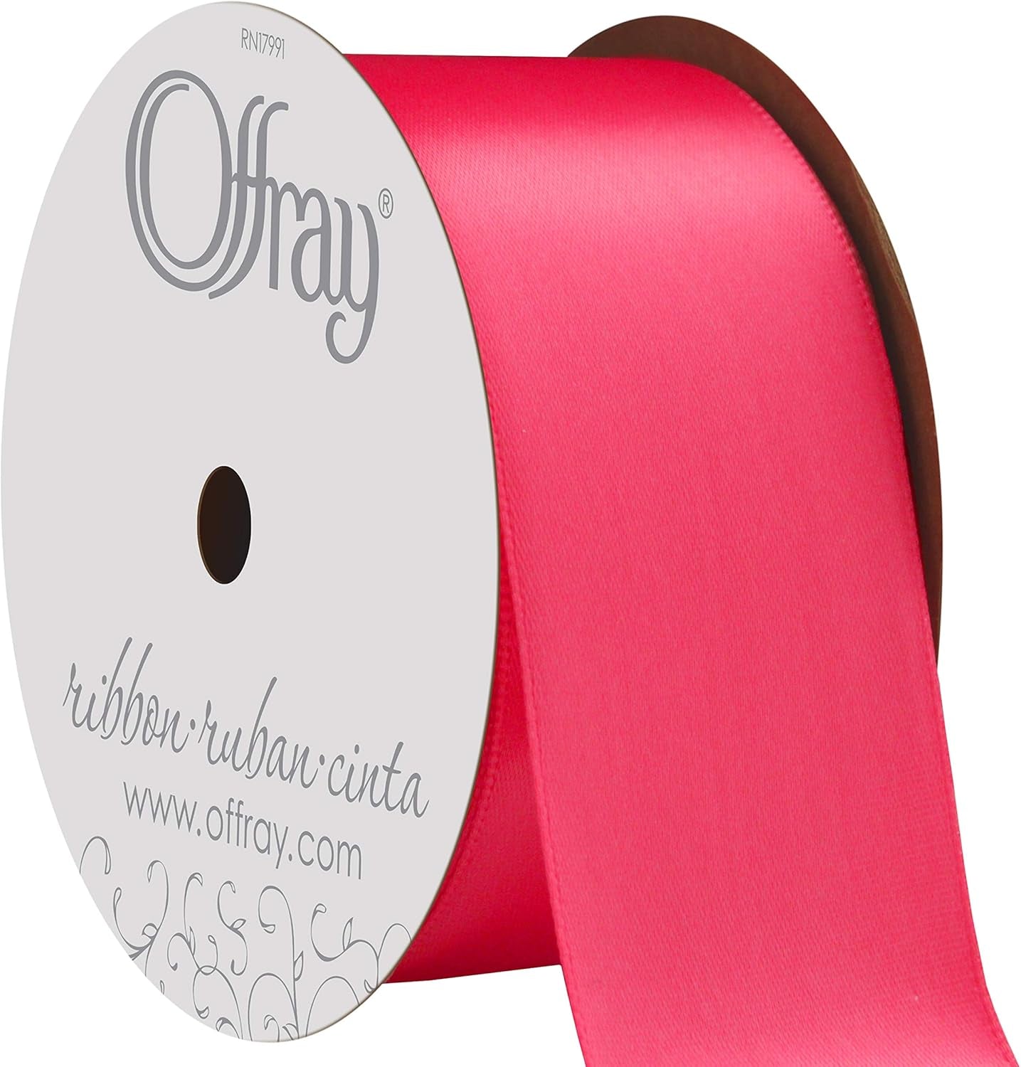 Offray 1.5" Wide Single Face Satin Ribbon, 4 Yds, 1-1/2 Inch X 12 Feet, Shocking Pink