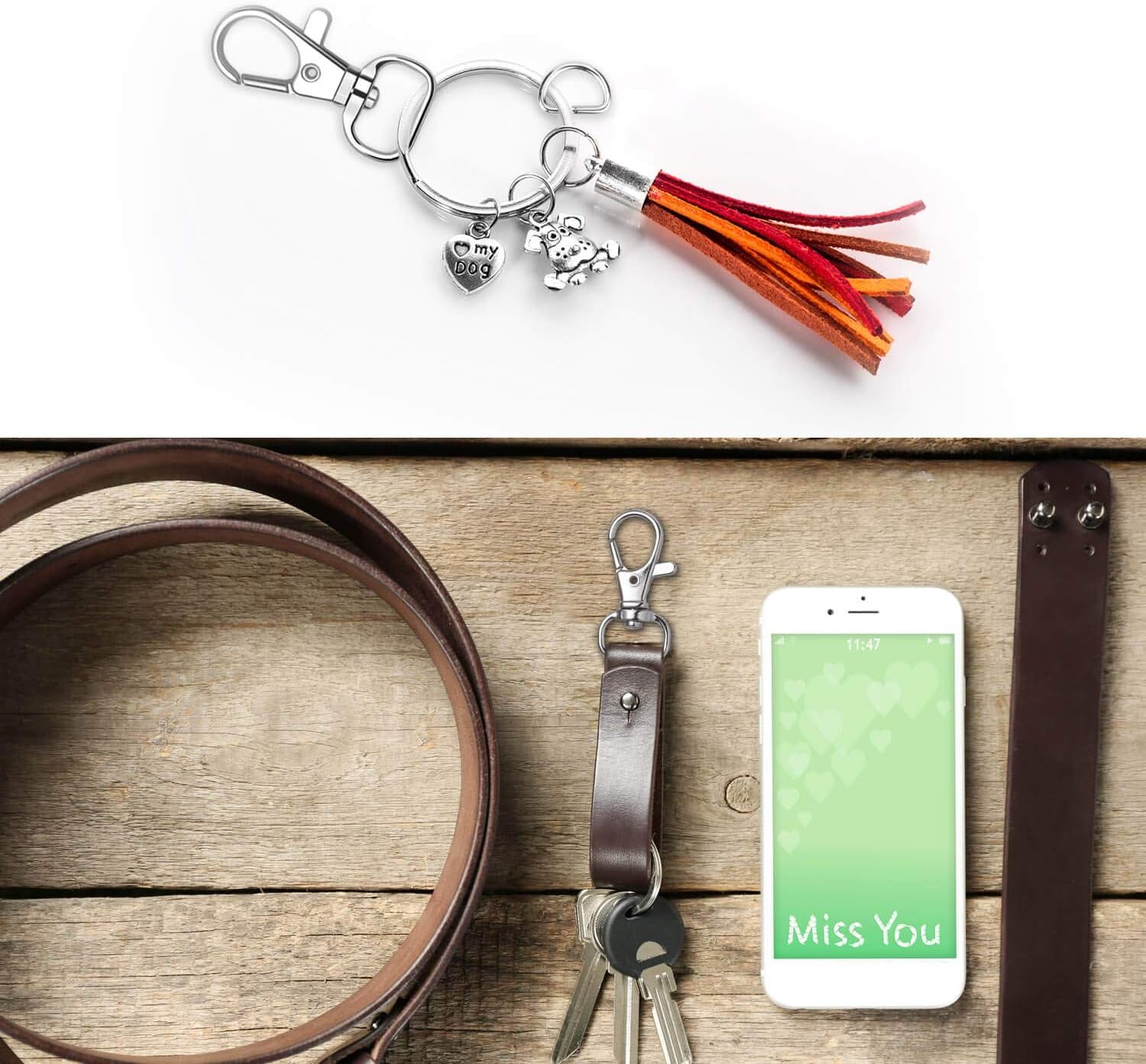 100Pcs Key Chain Clip Hook and D Rings Set Include 50Pcs Swivel Snap Hooks Lanyard Clips and 50Pcs D Rings for Keychain and Purse Hardware (1/2” inside Width)