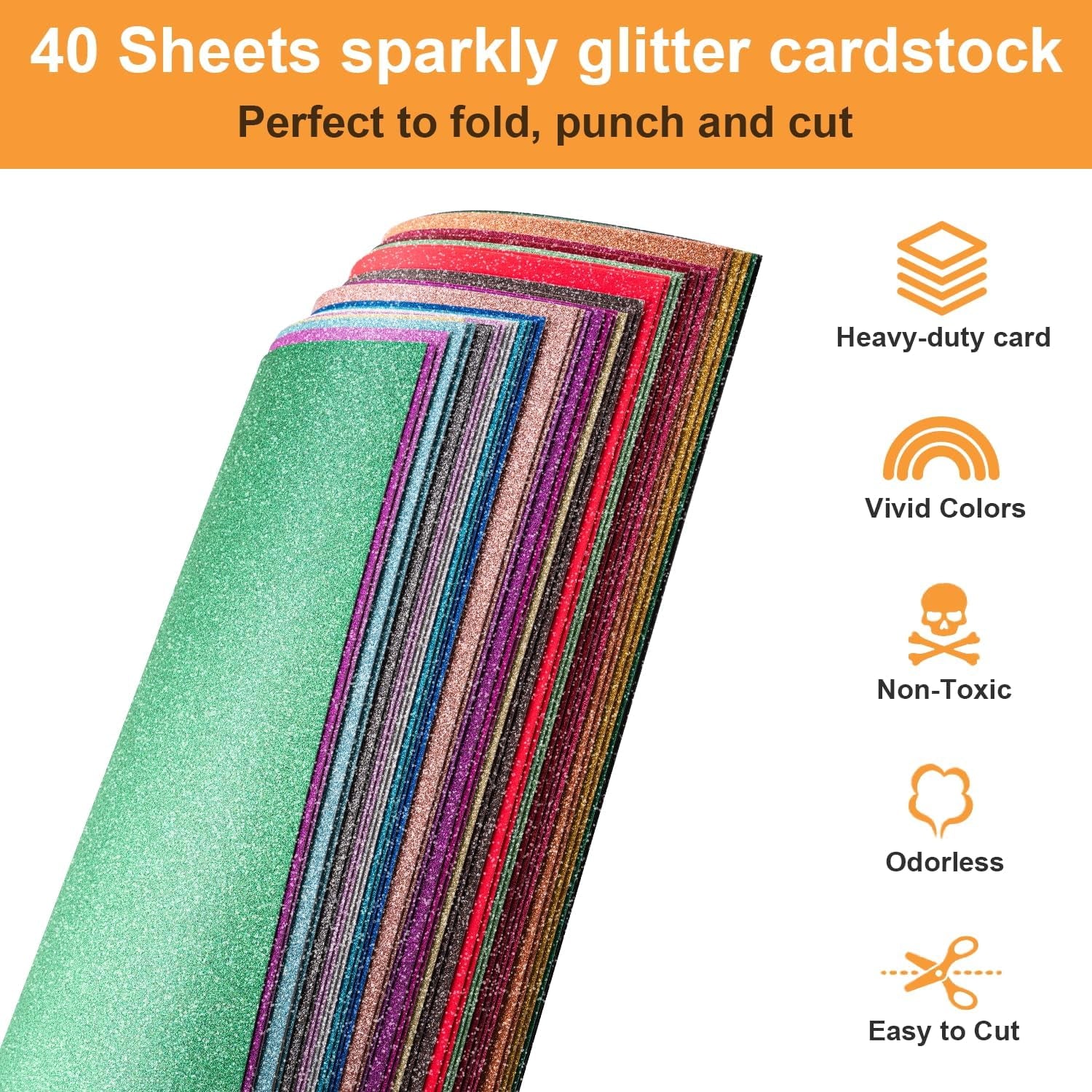 40 Sheets 20 Colors Glitter Cardstock,  Cricut Paper Cardstock, No-Shed Sparkly Glitter, A5 Glitter Paper for Arts and Crafts - Card Making, Scrapbooking, DIY Projects