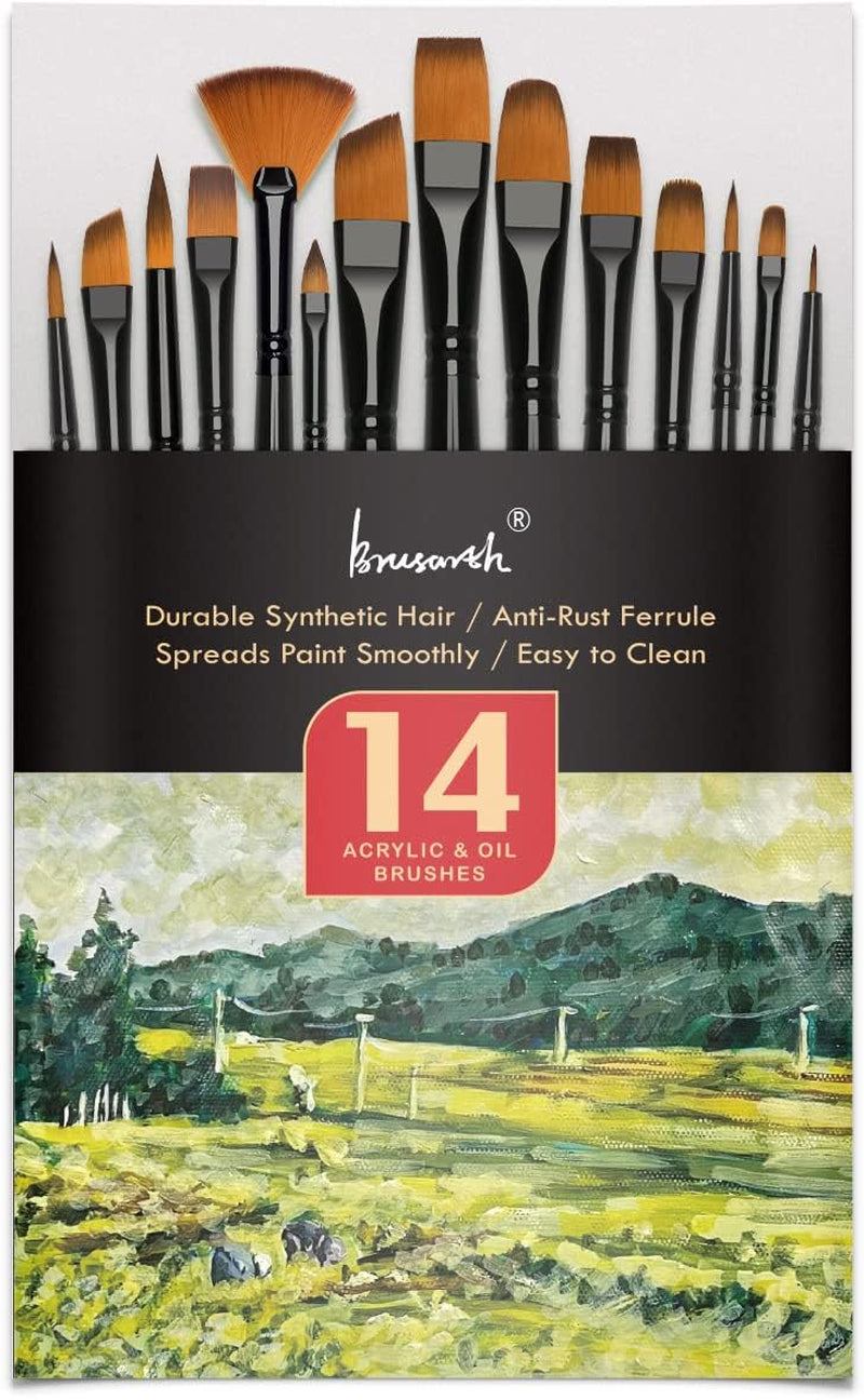 Paint Brushes Set, 14 PCS Artist Brush for Acrylic Oil Watercolor Gouache Artist Professional Painting Kits with Synthetic Nylon Tips