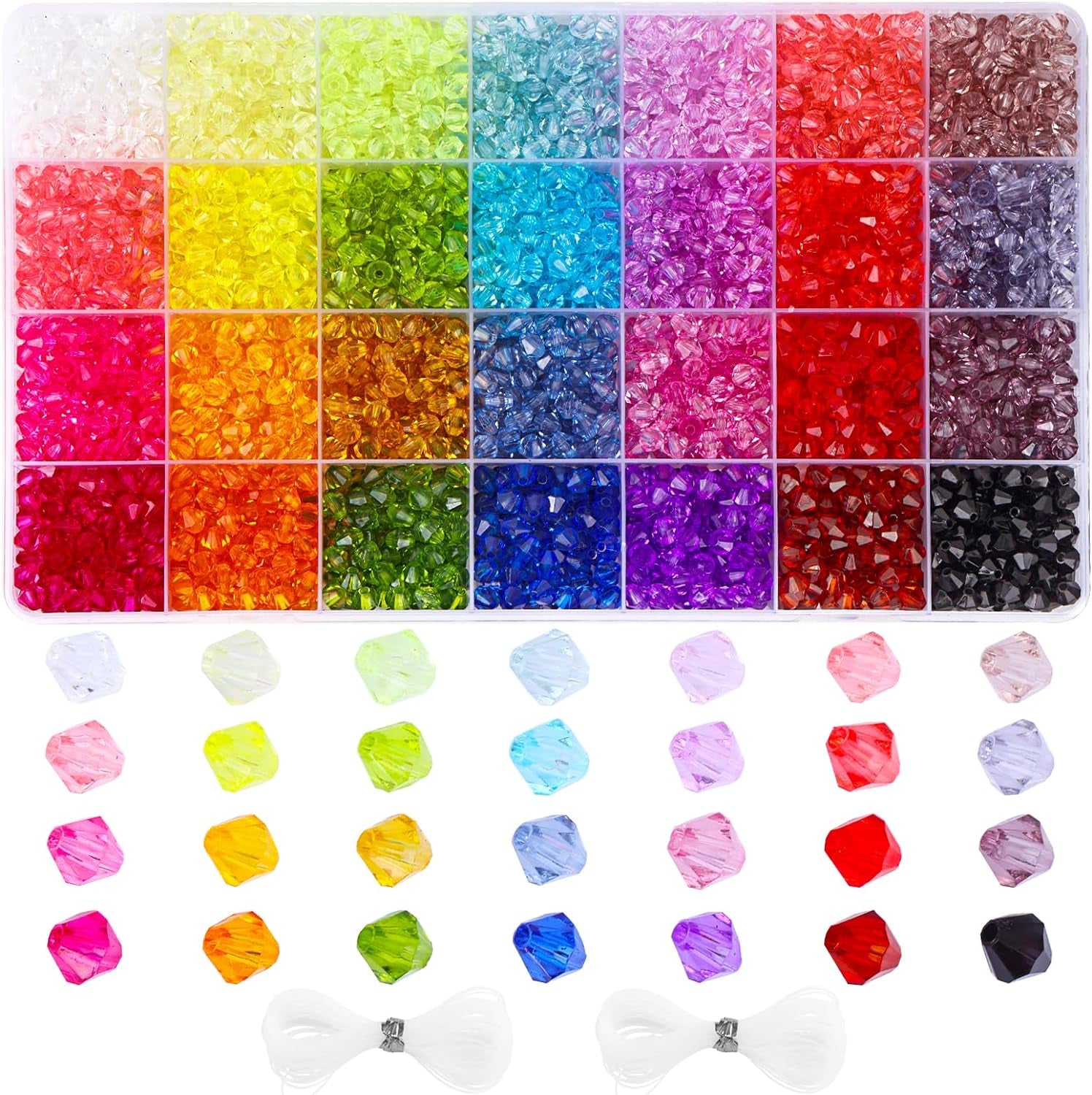 3080Pcs Crystal Beads,Rainbow Acrylic Beads Faceted 6Mm 28 Colors Bicone Colorful Spacers Bulk for Bracelet Necklace Jewelry Making DIY Craft