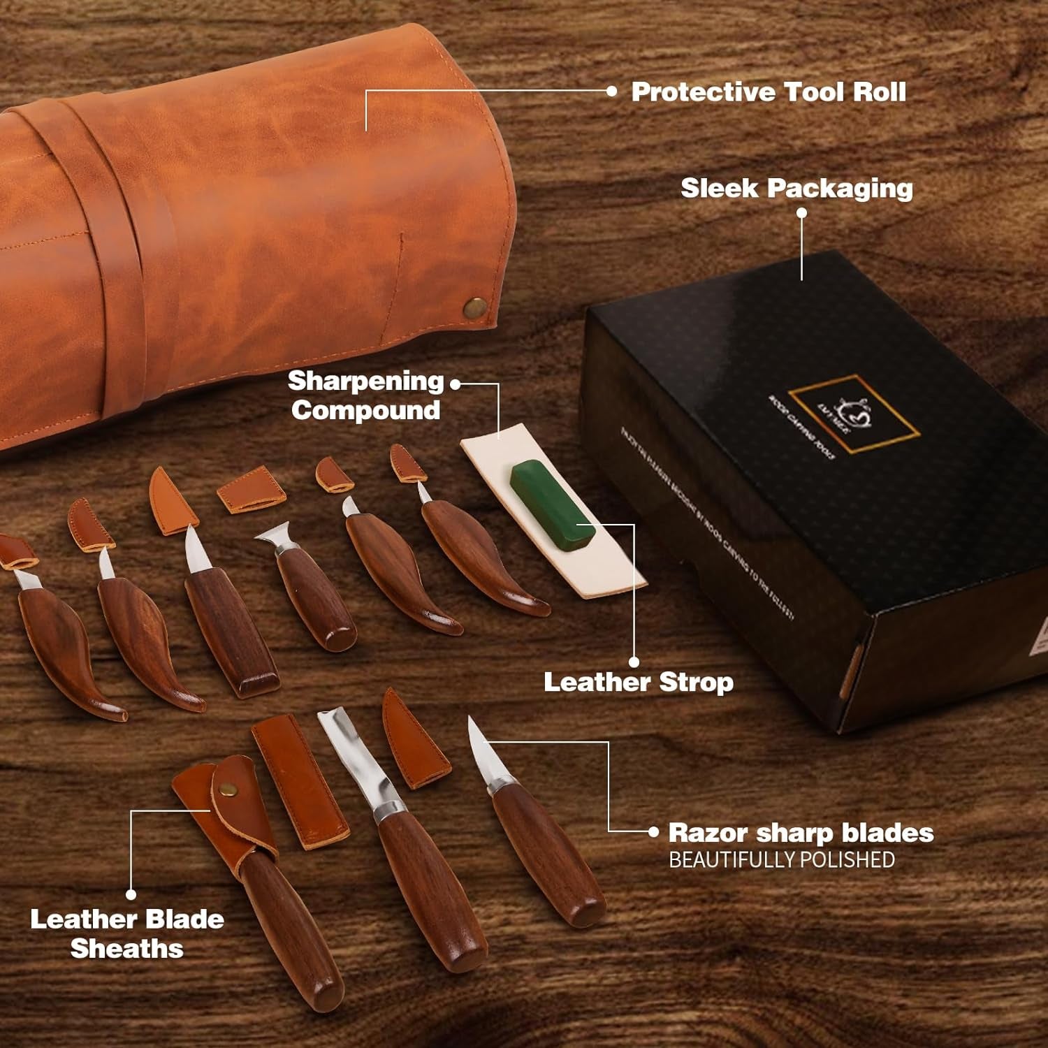 Wood Carving Tools Deluxe-Whittling Knife,Wood Carving Kit,Wood Whittling Kit for Beginners,Spoon Carving Kit,Woodworking Tools Set Large Wood Carving Knife Set
