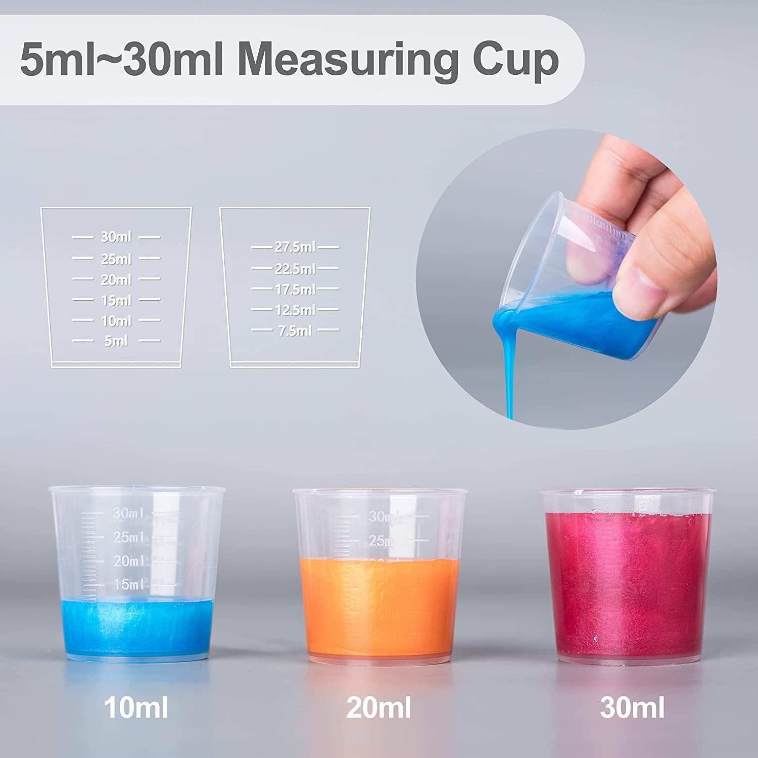 Epoxy Mixing Cups Kit,200Pcs, Plastic, 30Ml Disposable Measuring Cups,50 Wooden Stirring Sticks, Dropper for Paint Mixing, Jewelry Making