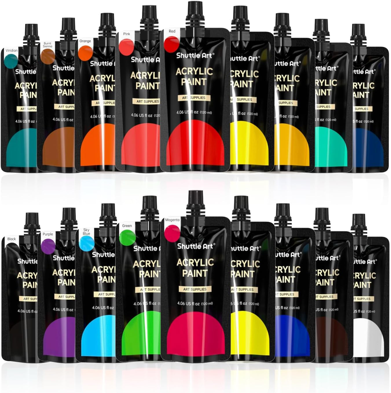 Acrylic Paint, 18 Colors Acrylic Paint Pouches (120Ml/4.06Oz), Artist Grade Acrylic Paint Set, Rich Pigments, Non-Toxic for Artists, Beginners and Kids on Rocks Crafts Canvas Wood Ceramic