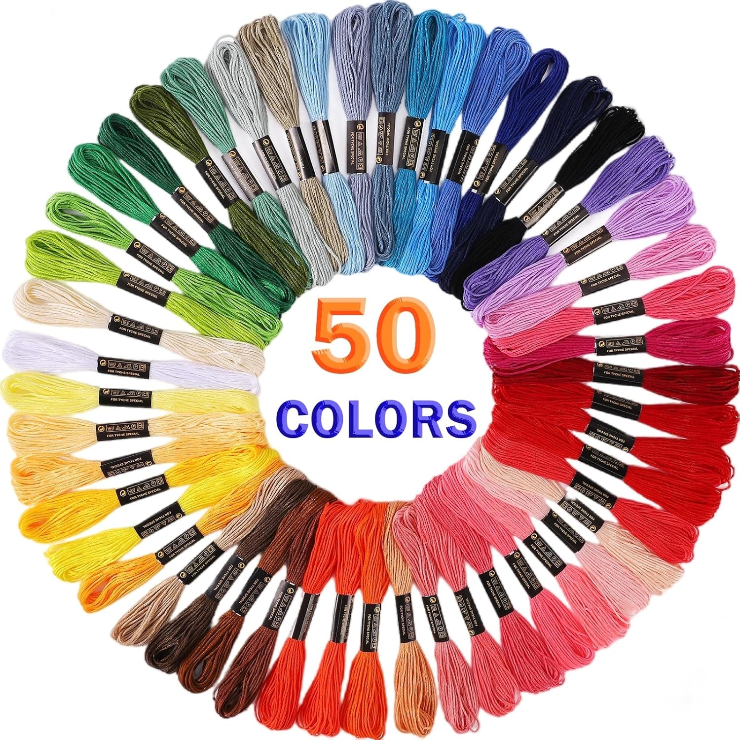 50 Skeins Professional Rainbow Color Embroidery Floss, Embroidery Thread Kits for Cross Stitch, Bracelet Friendship and Craft Floss