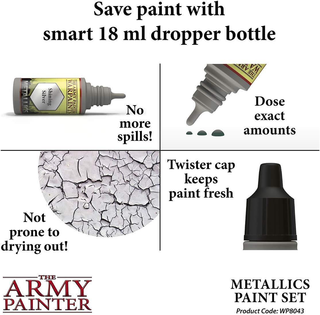 Metallic Paint Set-Hobby Acrylic Paint Set of 8 Metallic Acrylic Paint, 18Ml Dropper Bottles-Acrylic Hobby Paint Set of Acrylic Metallic Paint with Bright Gold Acrylic Paint Metallic