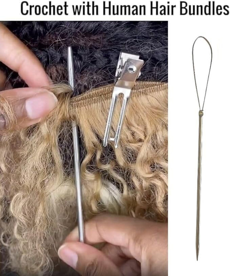 Illusion Crochet Needle Hook for Hair Extensions, Crochet Braids, Interlocking Locs, and Human Hair Bundles (Straight)