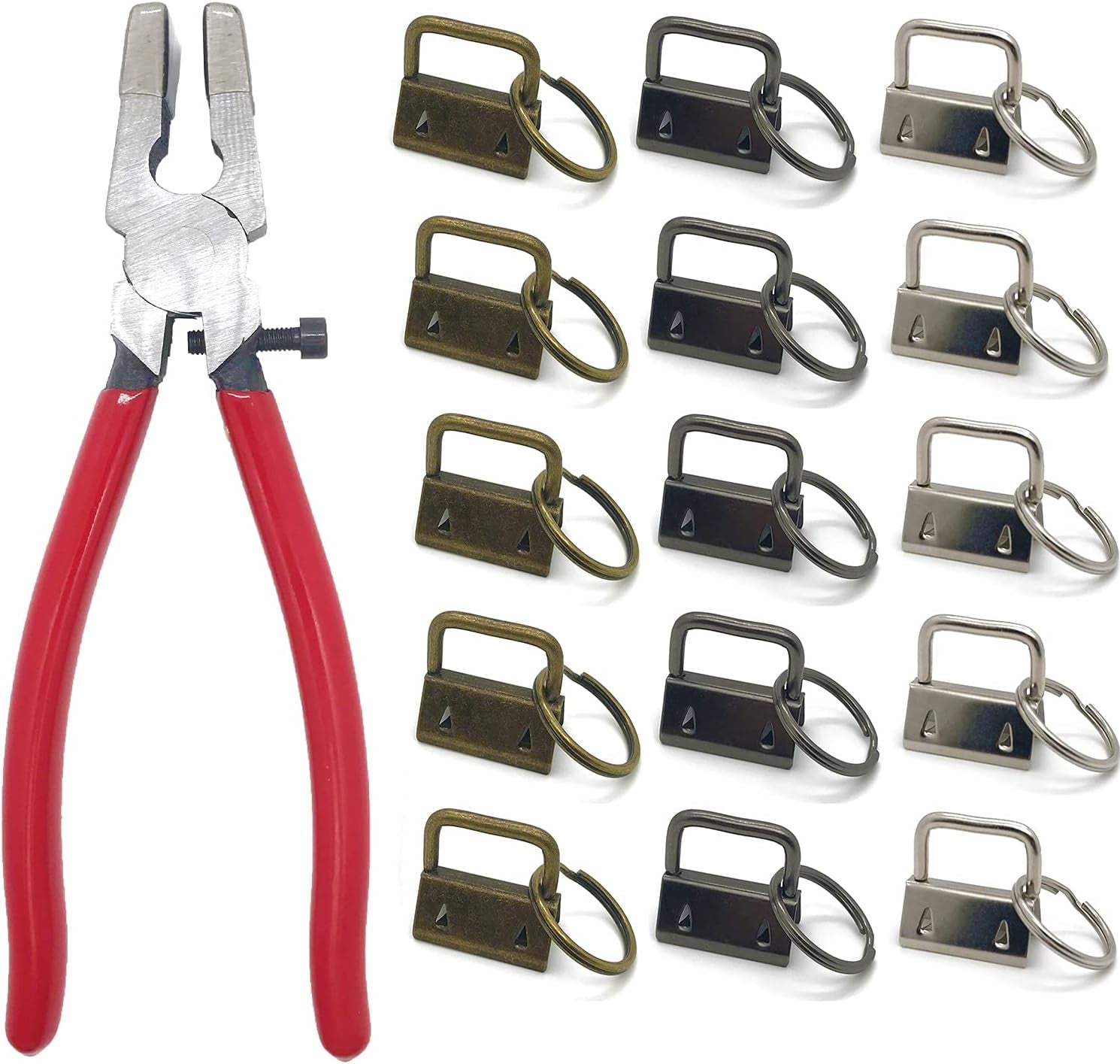 51 Sets Key Fob Hardware with 1Pcs Key Fob Pliers,Glass Running Pliers Tools with Jaws, Pliers Attach Rubber Tips Perfect for Key Fob Hardware Install, Silver