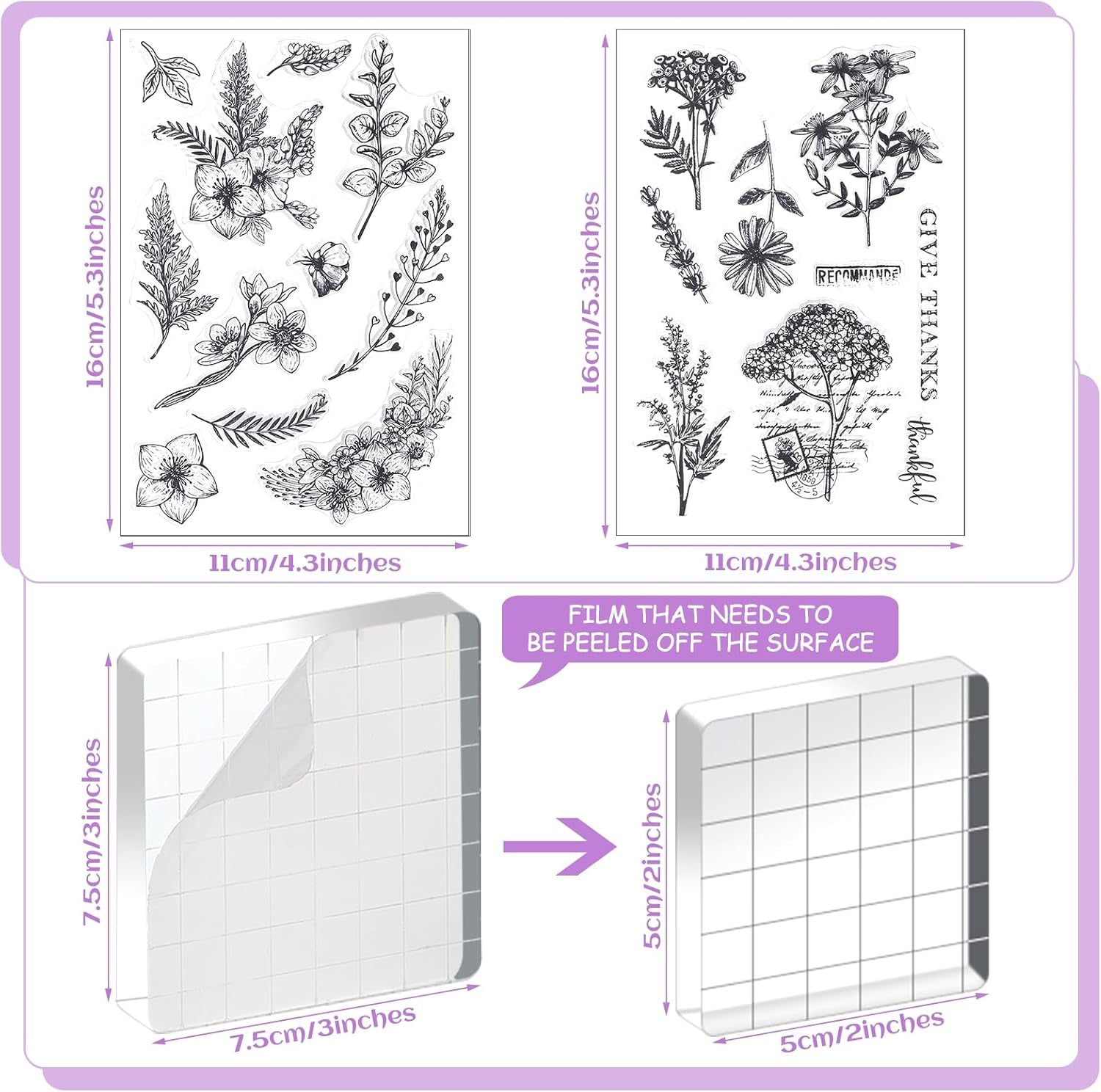 26 Pieces Acrylic Stamp Blocks Tools Set Including 8 Plants and Flower Silicone Clear Stamps Seal 6 Stamp Blocks 12 Craft Ink Pads Decorative Clear Stamps for Scrapbooking Card Making Journaling