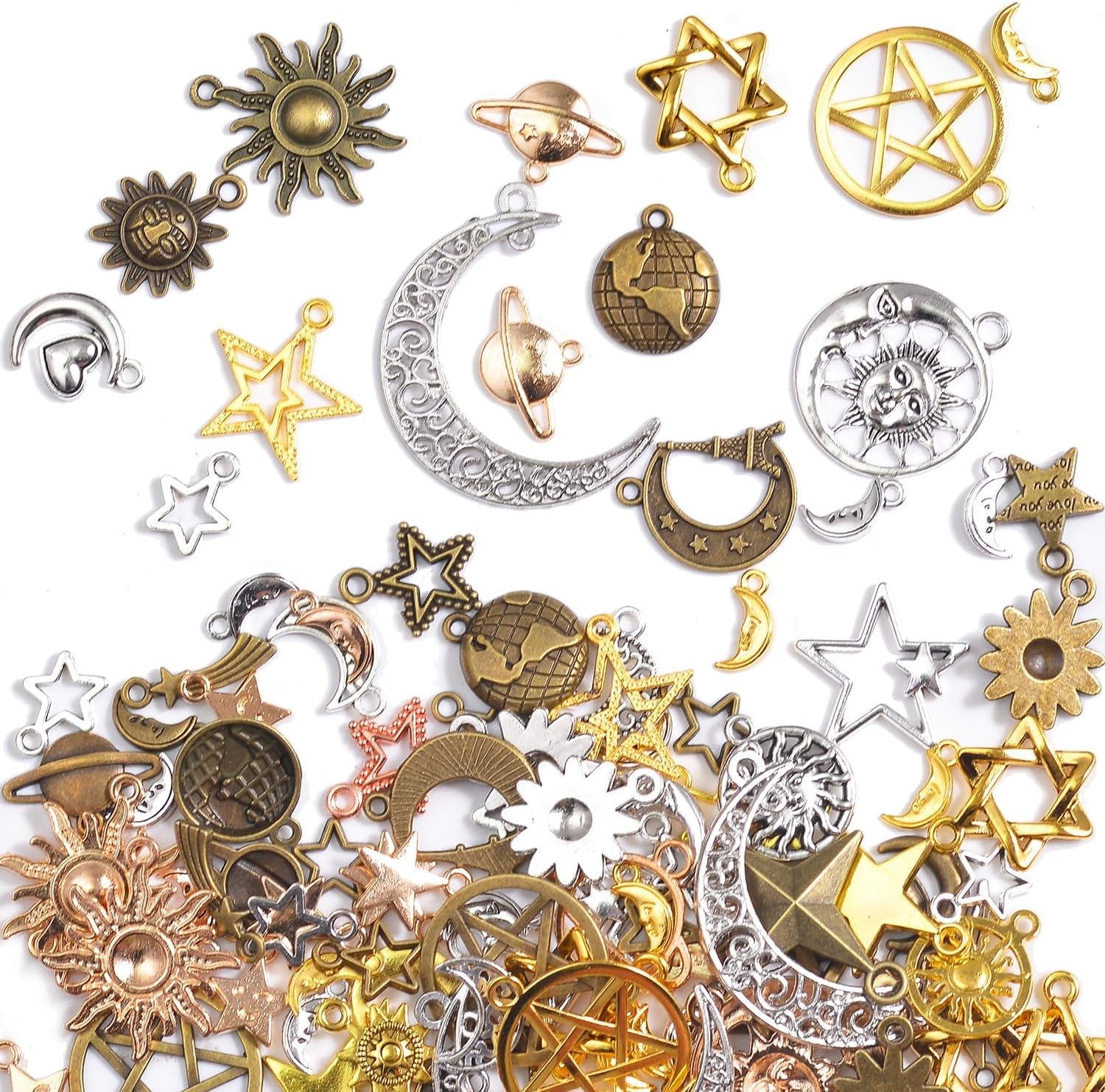 100 Gram Metal Charms for Jewelry Making, Silver &amp; Gold, Bulk Pack for Bracelets, Necklaces, Crafts