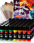 Acrylic Paint Set 76 PCS of 64 Colors 2Fl Oz 60Ml Bottles with 12 Brushes,Non Toxic 64 Colors Acrylic Paint No Fading Rich Pigment for Kids Adults Artists Canvas Crafts Wood Painting