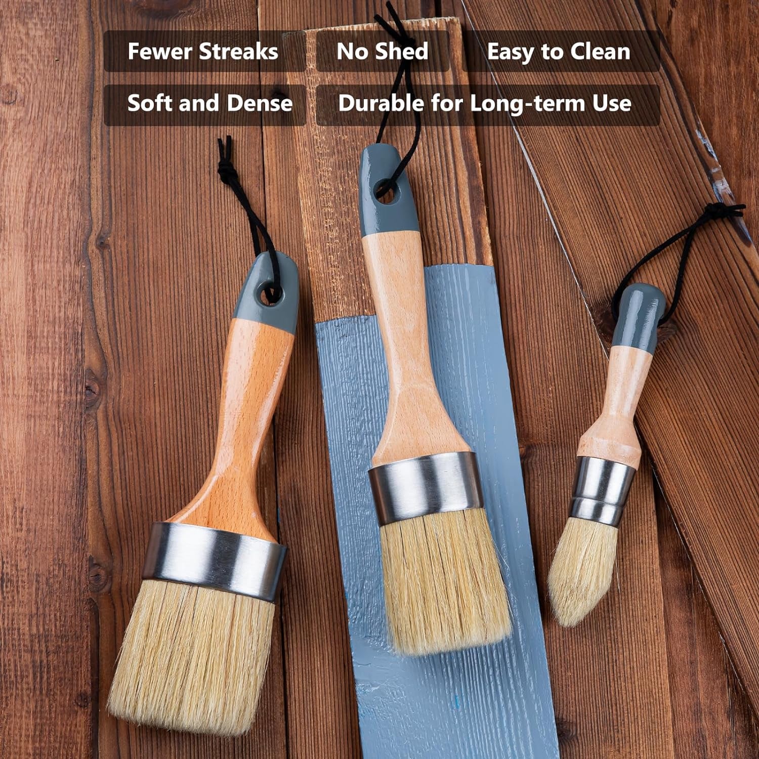 Chalk Paint Brush, Wax Paint Brush Set 3 Pack, round Paint Brushes Use with All Paints, Natural Bristle Brushes for Painting or Waxing, Home Decor, DIY Art Crafts